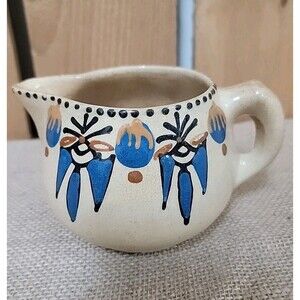 Handpainted Ceramic Creamer Folk Pottery Crazing